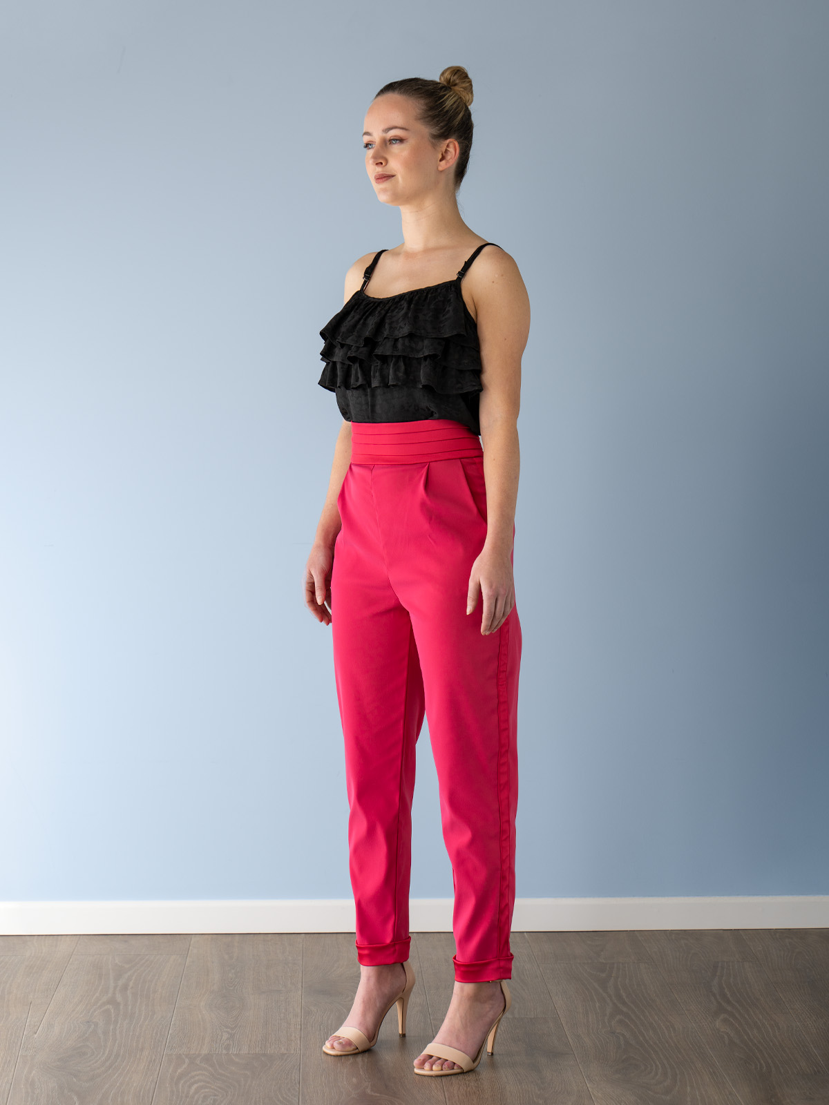 SweatyRocks Women's Casual High Waisted Wide Leg Pants Solid Pleated Loose  Trouser Long Pants Bright Pink XS at Amazon Women's Clothing store