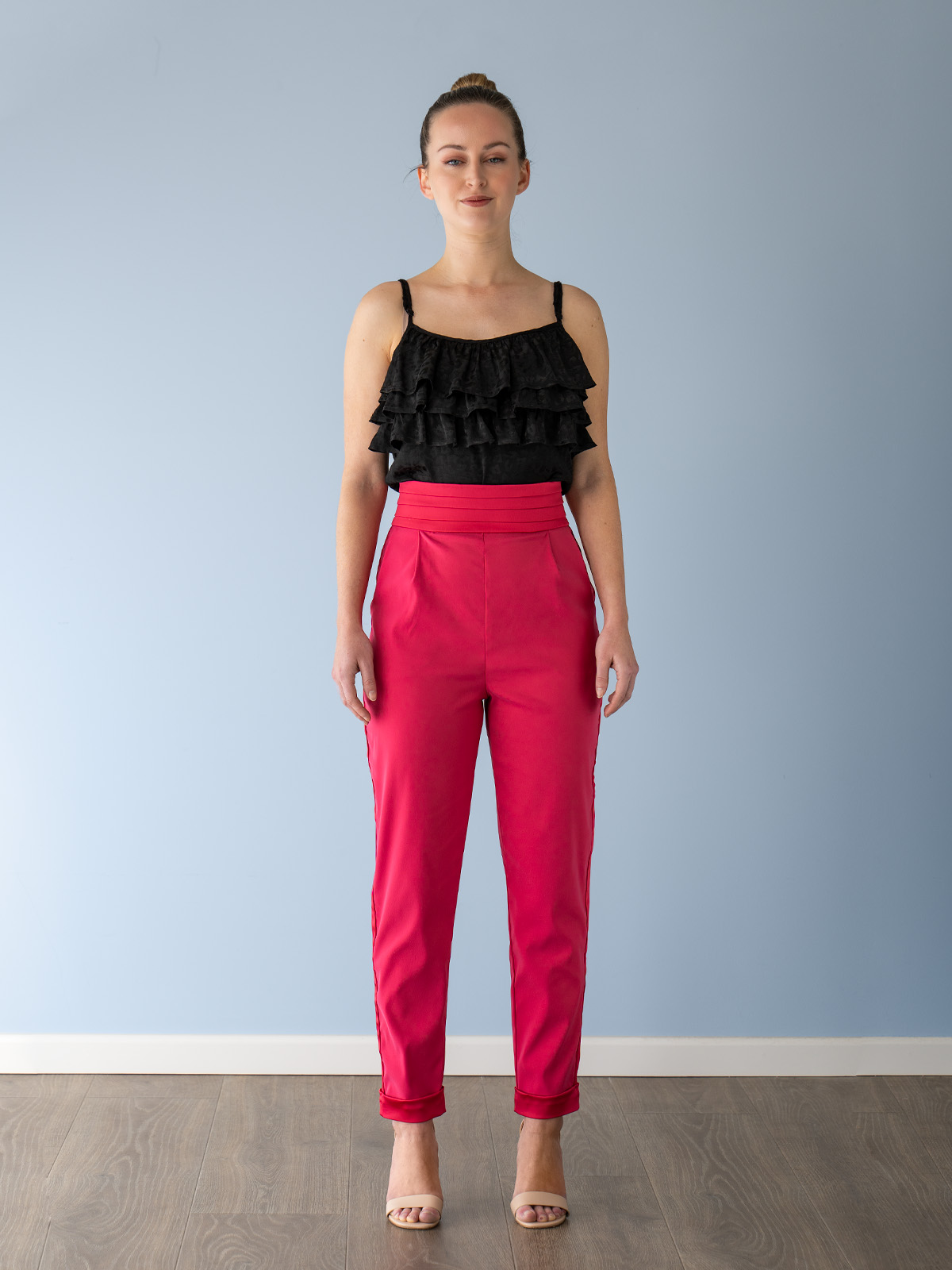 Women's Stretch Satin Tuxedo Pants - Hot Pink - Shebby Designer